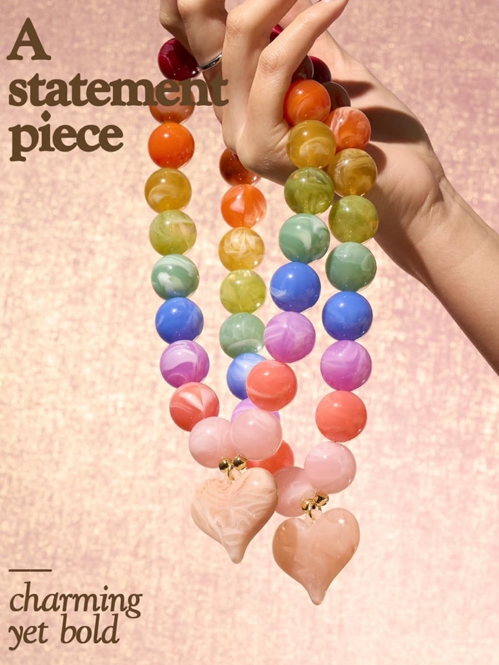 Anthropologie Multicolor Bead Necklace with Pink Heart Pendant - Picture 5 of 6